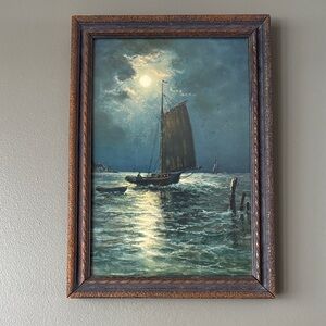 Vintage sailor lithograph print with wooden frame